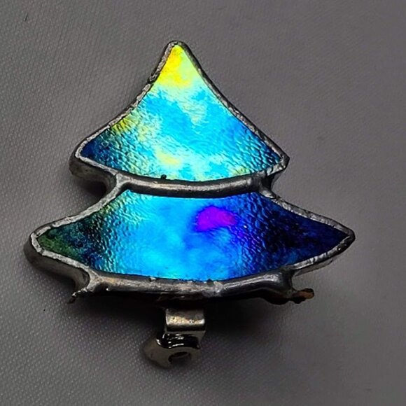 Vintage Stained Glass Christmas Tree Lapel Pin - Picture 2 of 6